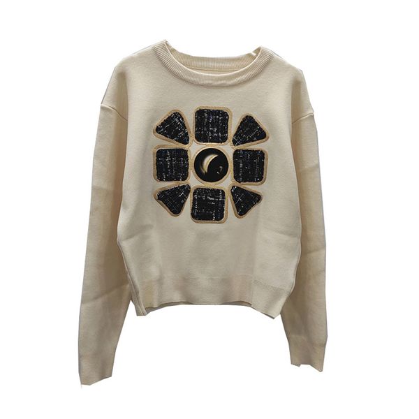 

120 2021 spring sweater long sleeve crew neck black apricot sweater luxury womens clothes dl, White;black