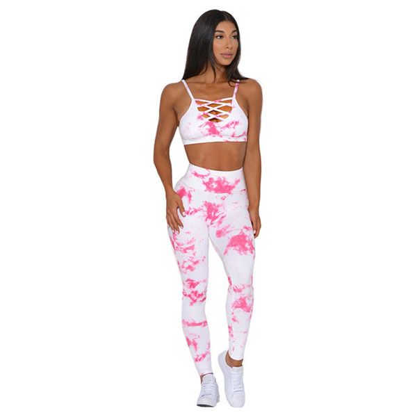 

tie dye womens yoga tracksuits hollow spaghetti strap tanks and high waist hip lift women jogger yoga sweatpants, Gray