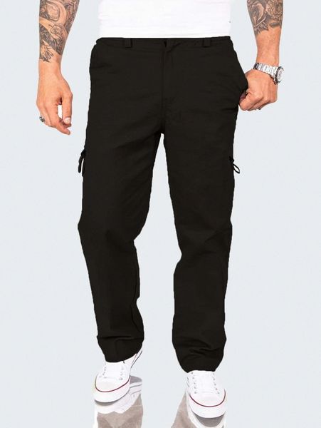 

men solid zipper pocket pants e1cq#, Black