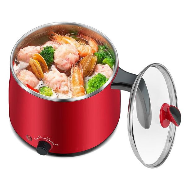 

electric skillets household cooking pot red color 600w cooker water boiler machine with upper steamer