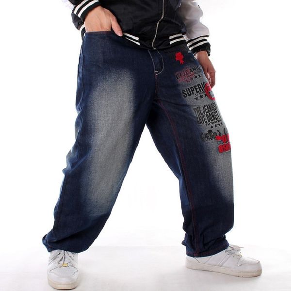 

2020 autumn fashion loose men's plus size big baggy jeans hip hop street dancers parkour denim pants male 44 46 42 40 q0105, Black;white