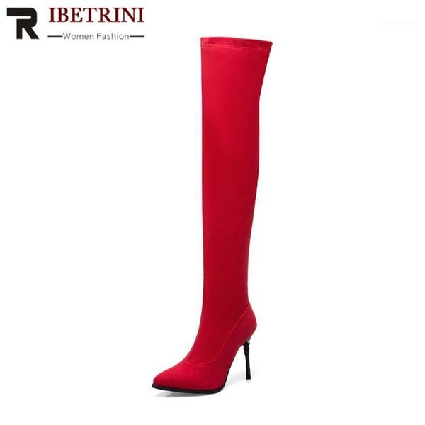 

boots ribetrini fashion solid women shoes super high heels brand thin heel zipper quality boots1, Black