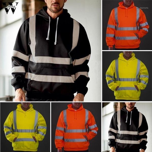 

womail sweatshirt men hoodies sportswear road work visibility pullover long sleeve hoody reflective pocket streetwear 9271, Black
