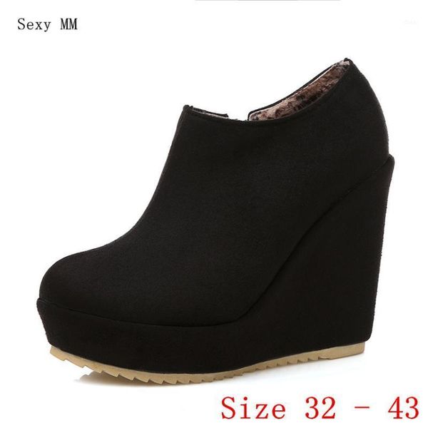 

spring autumn high heels women platform wedges ankle boots woman short boots wedge high heel shoes plus size 32 33 - 40 41 42 431, Black