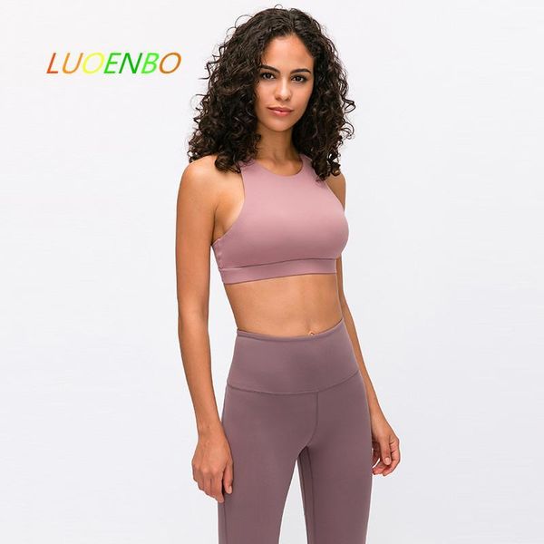 

gym clothing luoenbo 2021 high-neck naked-feel fabric yoga fitness bras women cross straps push up padded workout sport brassiere1, White;black