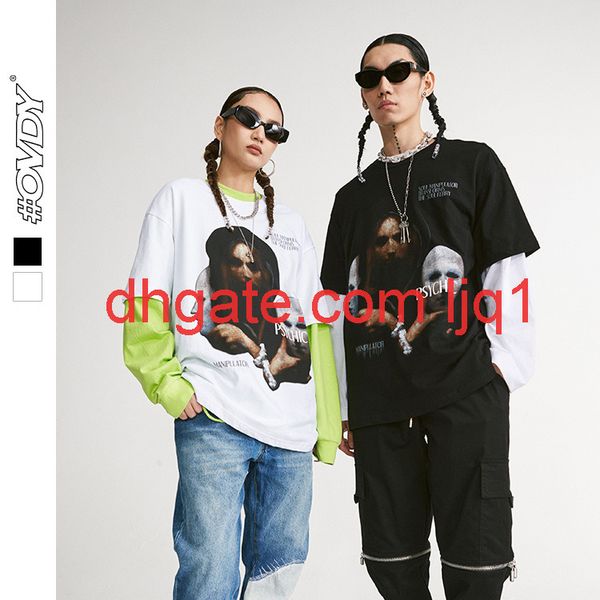 

wxwovdy men's 2021 summer hip hop personality dark mask print high street lazy style short sleeve, White;black