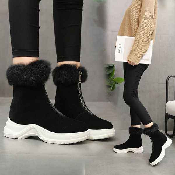

2020 new autumn and winter women's casual muffin thick bottom korean version of joker short boots women snow boots women, Black