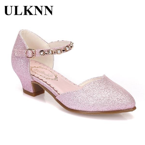 Ulknn Princess Girls Sandals детская обувь для платья маленький высокий каблук блеск летняя вечеринка свадьба сандалии детская обувь 220225