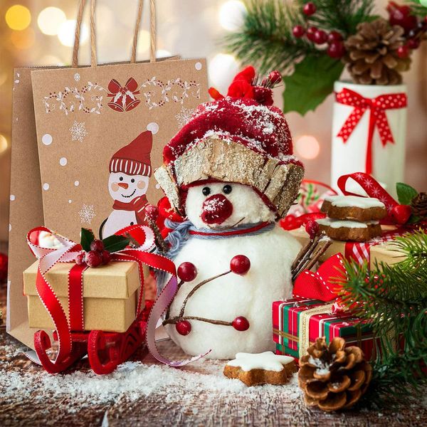

10pcs kraft paper candy gift packaging bags boxes christmas snowman storage gift bag santa claus portable cookies packing bags wmtzqf
