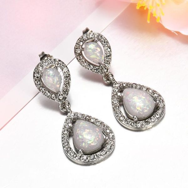 

bohemia style white fire opal stone earrings for women water drop crystal stone pendant female drop earrings fashion jewelry1, Silver