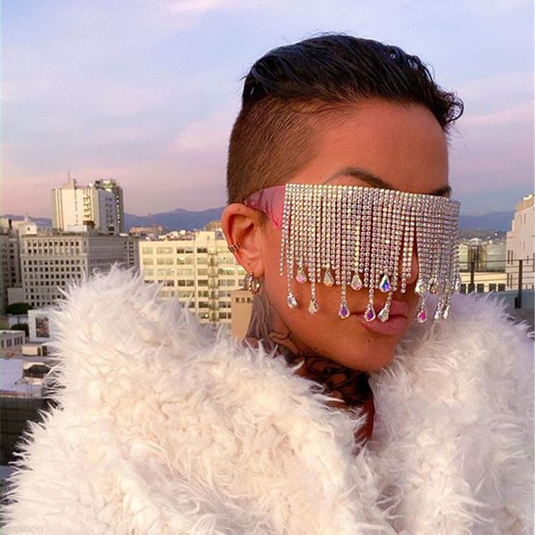 

for rhinestone sun tassel women pendant decoration cover face jewelry bling sunglasses glasses mask exaggerated eyeglass crystal wocox