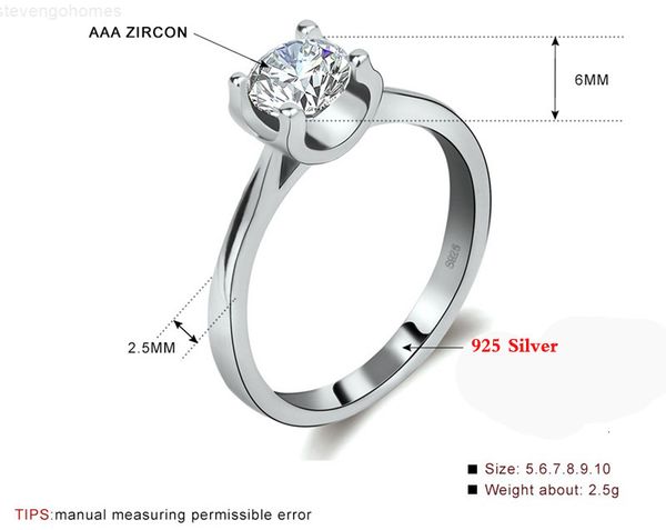 

yhamni 100% 925 original solitaire sterling ring silver wedding jewelry for women natural 6mm diamond engagement rings r, Slivery;golden