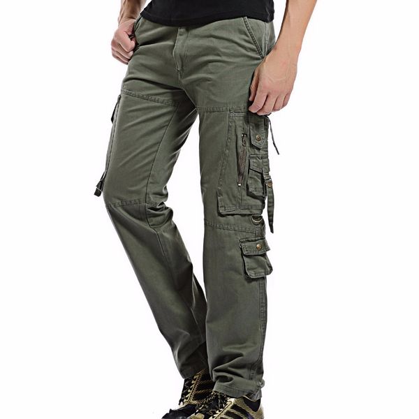 

male, load of multi-pocket pant men combat cotton straight casual army joggers pants plus size 42 total length h46n, Black