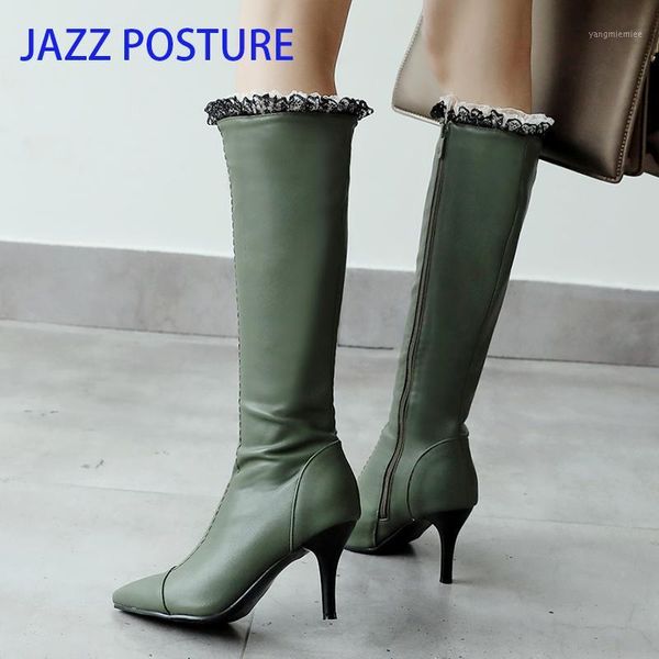 

2020 new winter white green black women knee boots fashion party lady dress shoes stiletto heel plus big size 34-43 z2861