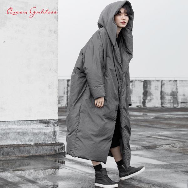 

women's winter long down jacket warm overcoat female clothing plus size duck down 90 parkas with hood casual outerwear c1204, Black