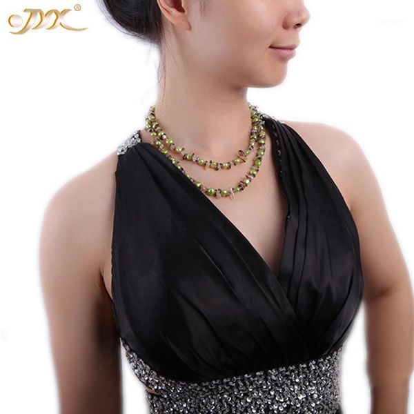

jyx fine jewelry factory price 7-8mm green flat freshwater pearl and crystal chips necklace1, Silver