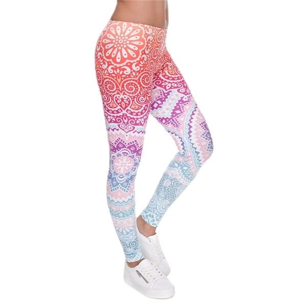 

brands women fashion legging aztec round ombre printing leggins slim high waist leggings woman pants 201109, Black