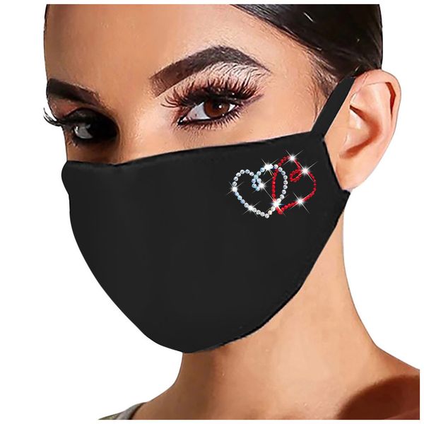 

women red washable reusable fabric heart for pattern crystal mask with rhinestone face covering