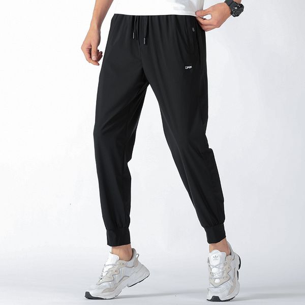 

high elastic nylon ice silk men's summer leisure sports pants, Black