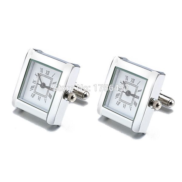 

lepton functional watch cufflinks for men square real clock cuff links with battery digital mens watch cufflink relojes gemelos 201109, Silver