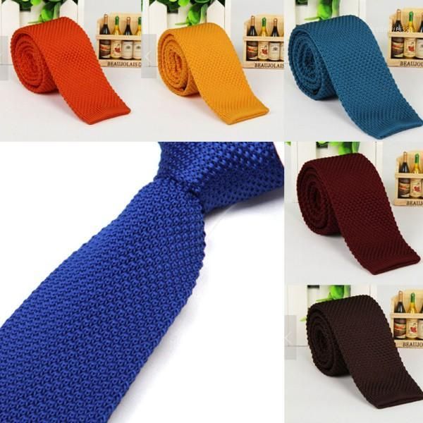 

stylish men solid color slim skinny woven knit knitted tie narrow necktie1, Blue;purple