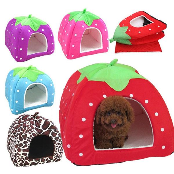 

cute lovely puppy pet bed mat cat guinea pig bed kennel nest dog house strawberry foldable soft dog products house#30
