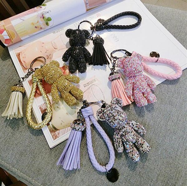 

rhinestones bling full cz luxury gloomy bear cute keychain car key chain ring pendant for bag charm ale giftsrbj2, Silver