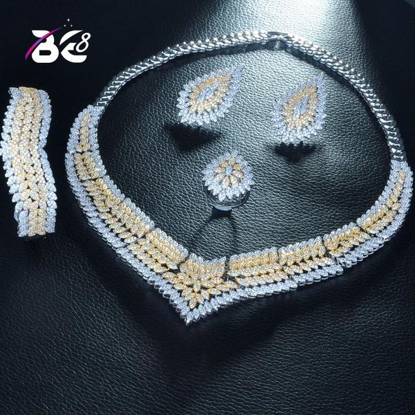 

be 8 luxury 2 tone plated cubic zirconia jewelry sets african multi layer necklace earrings for bridal jewelry s251, Silver