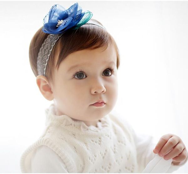 

cute baby kids lace chiffon flower headbands girls cute lovely elastic hairbands children princess headdress hair accessories party wear, Slivery;white