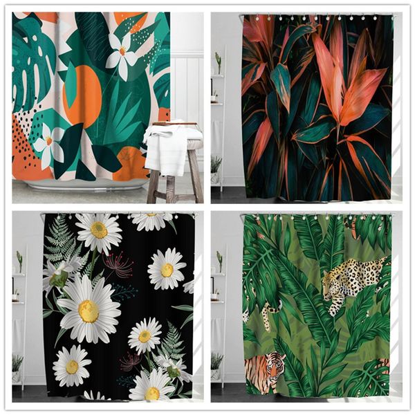 

green plant colorful flower bathroom curtain fabric 3d waterproof shower curtains multi-function home decoration sunshade screen