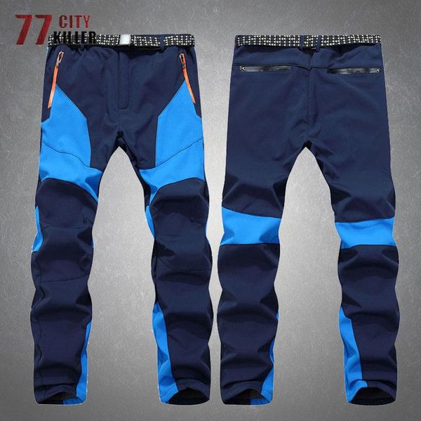 

men's pants winter fleece men outdoor windproof warm soft shell cargo trousers male casual hiking climbing quick dry tactical, Black