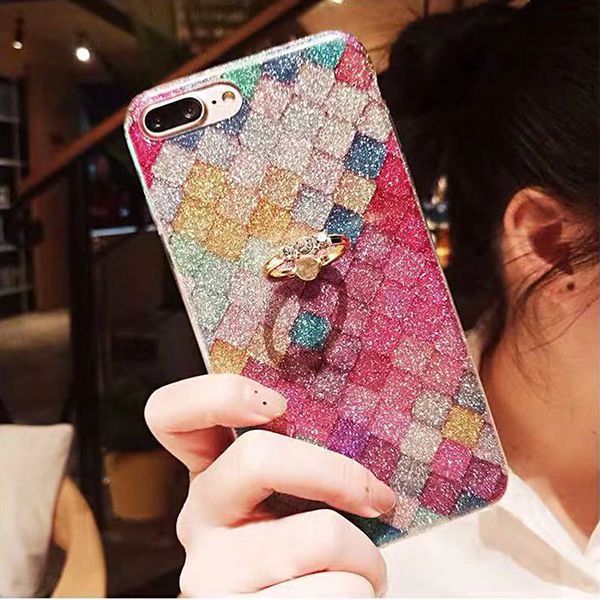 

rainbow phone case for iphone 12 pro anti-drop glitter phone case with ring buckle bracket for iphone 11 xr max