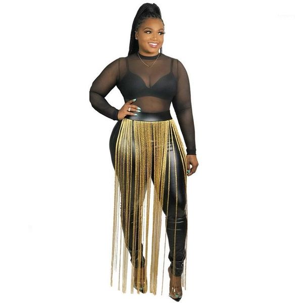 

european station pu leather long pants tassel splice women trousers female club slim pencil pants mp84511, Black;white