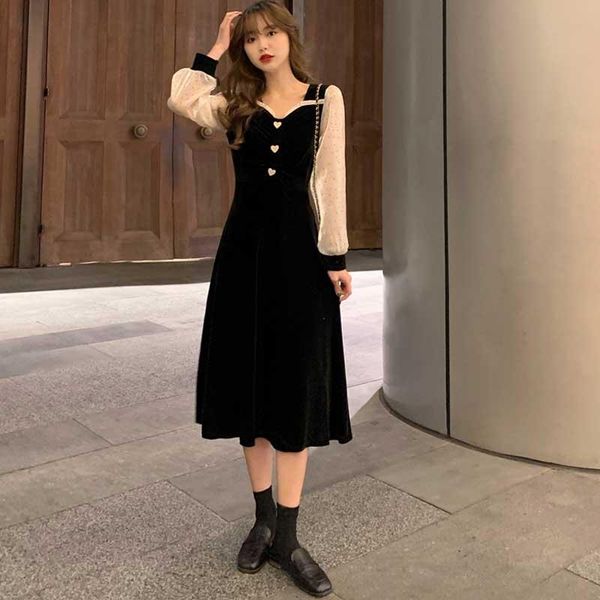 

2021 spring autumn women's hedging dress elegant party korean slim one-piece dresses french fashion women long sleeves dress, Black;gray