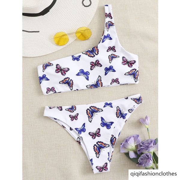 

2021 single fashion one shoulder printed triangle bikini swimsuit for women, White;black