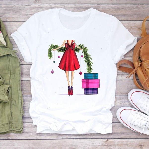 

women cartoon gift clothing cute trend 90s merry christmas print lady t shirts t shirt ladies graphic female tee shirt, White