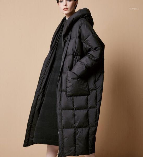 

long women warm winter down coat loose fitting hooded duck down coat new fashion winter women1, Black