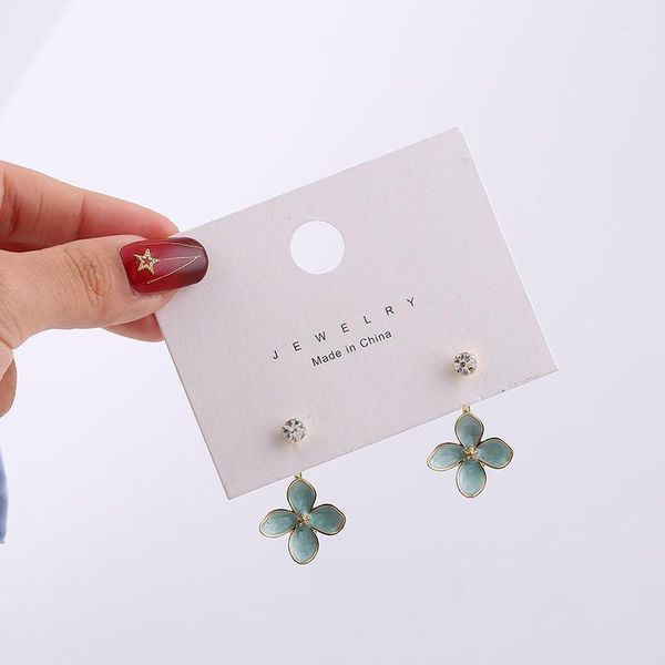 

stud handmade bohemian enamel green flower earrings for women girl gift rhinestone jewelry pendientes brincos1, Golden;silver