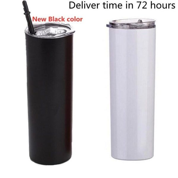 

sublimation tumblers black white skinny with lid straw 20oz stainless steel drinking cup vacuum insulated mugsea shipping dhd2601