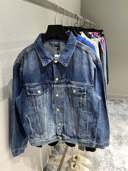 

women's jackets autumn and winter high version b home back embroidery br heavy industry loose jacket men's women's denim, Black;brown