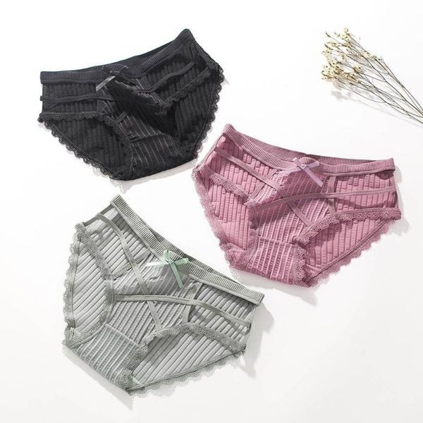 

women low rise lace trim hollow out cross straps briefs thong underwear, Black;pink