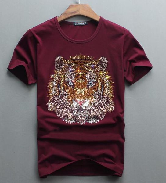 

men's t-shirts tiger pattern fashion drill soft and slim clothes crew neck 4xl size, White;black