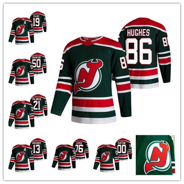 

new jersey devils jack hughes 2020-21 reverse retro hockey jersey p.k. subban travis zajac corey crawford nico hischier dawson mercer jersey, Black;red