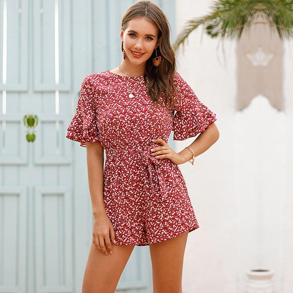 

printed lace up button up short sleeve jumpsuit, Black;white