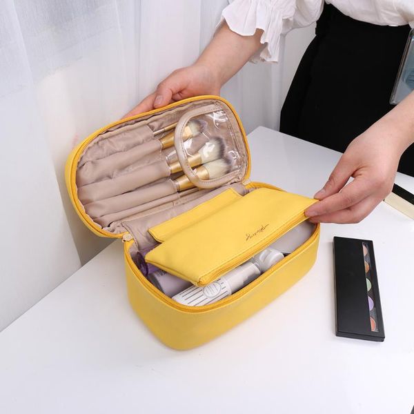 

multifunction pu cosmetic bags classic texture delicate creative chic travel makeup clutch handbag toiletry wash pouch