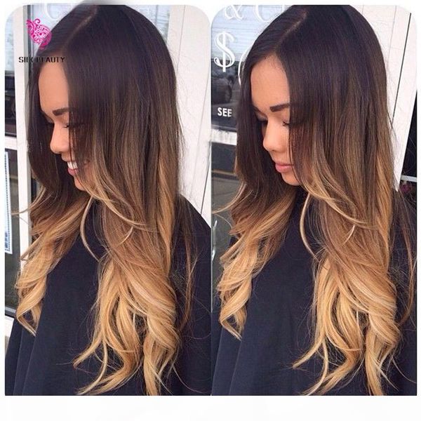

3 tone color ombre lace front human hair wigs brazilian ombre full lace human hair wigs for black women human hair, Black;brown