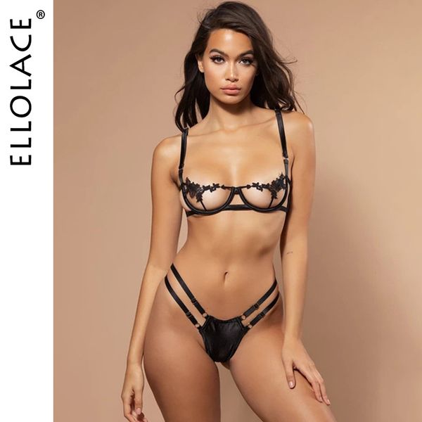 

ellolace women's underwear lingerie transparent hollow out bra and panty set intimates y200708, Red;black