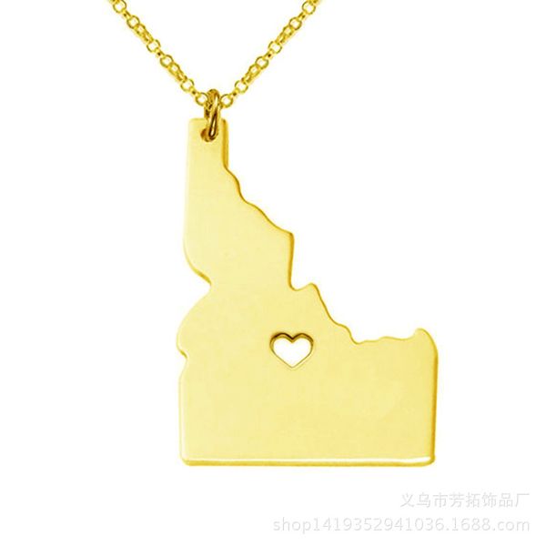 

europe and the united states idaho stainless steel necklace creative usa state map item, Silver