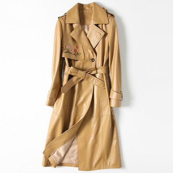 

women's leather & faux 2021 geniune jacket sheepskin trench coat for women spring autumn chaqueta mujer hq18-dlf5809a mf207, Black