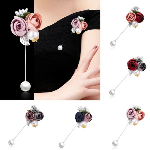 

trendy vintage colorful rose flower brooch pin female cloth art pearl fabric flower brooch dress decoration jewelry gift, Gray